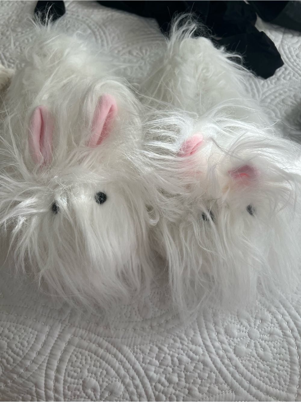 SKIMS White Fuzzy Bunny Slippers with Pink Ears - SIZE 38